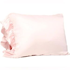 Set of Bella IL FIORE Soft Pink Ruffled Standard Silky 2 Pillowcases